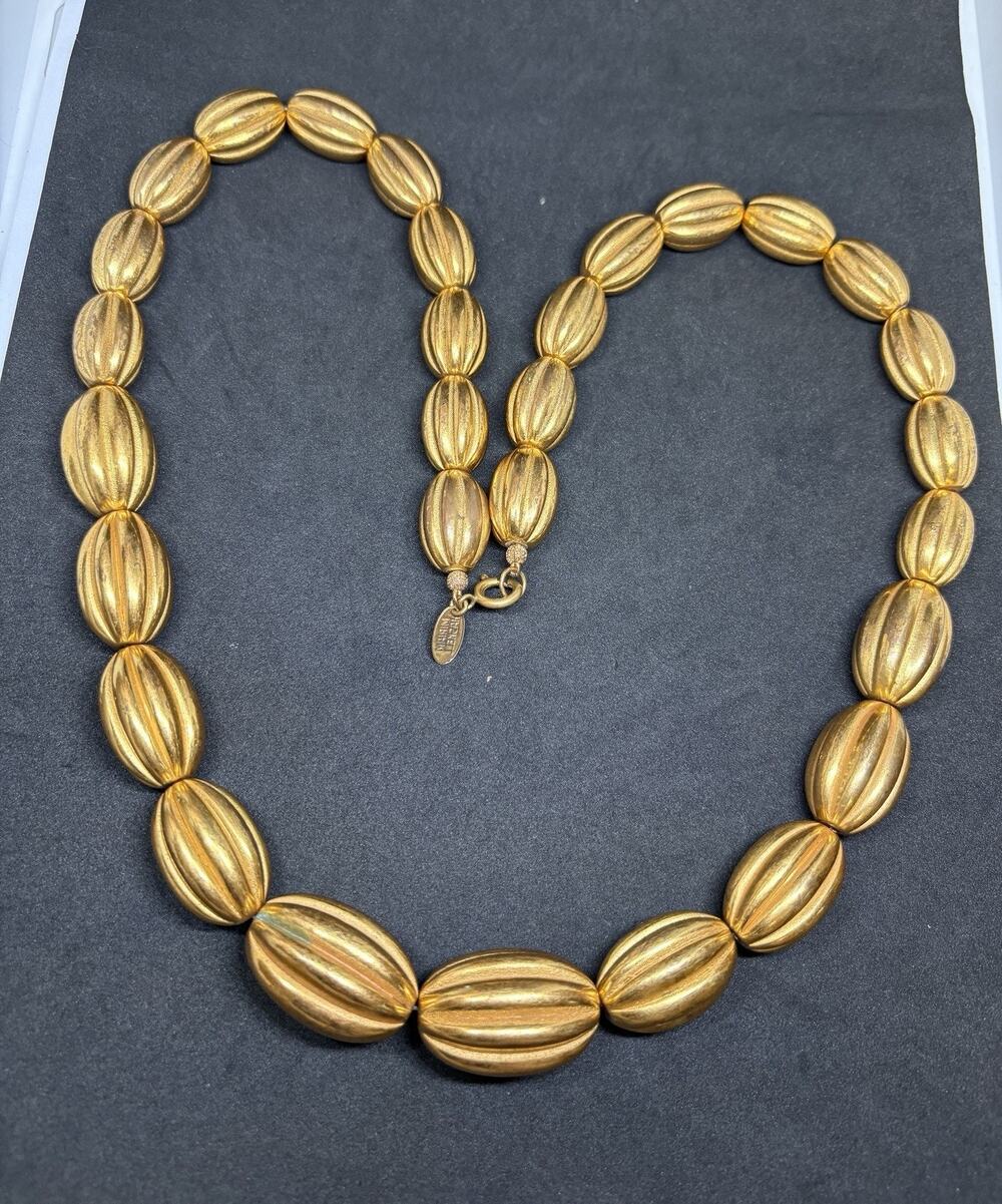 Vintage Miriam Haskell Graduated Gold Tone Melon Bead Necklace 30” VRBA Designed